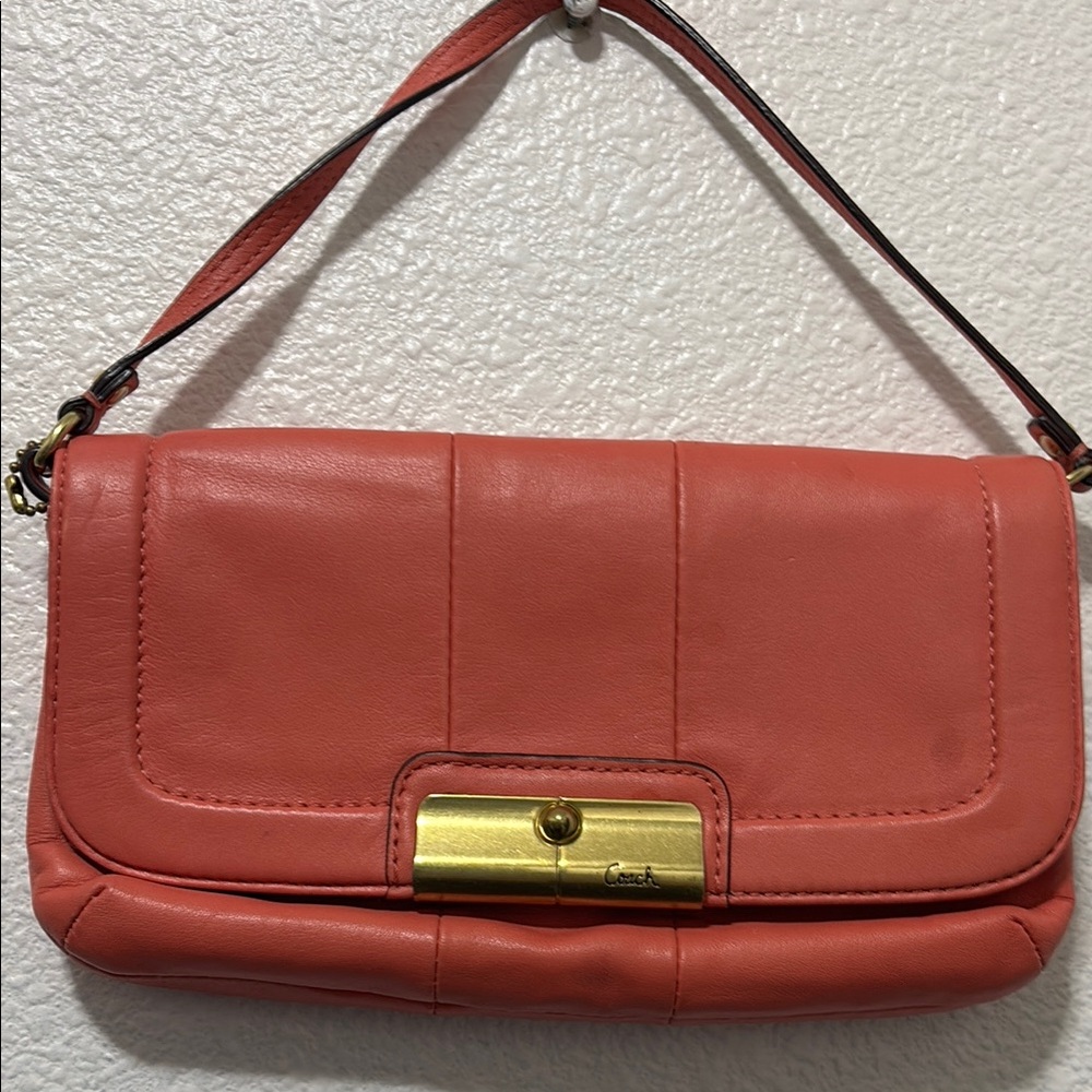 Coach Pink and Gold Leather Shoulder Bag